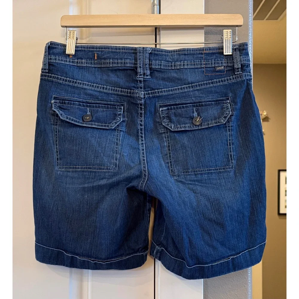 JAG Jeans Women's Relaxed Fit Dark Wash Denim Utility Cuffed Shorts Size 8 Blue